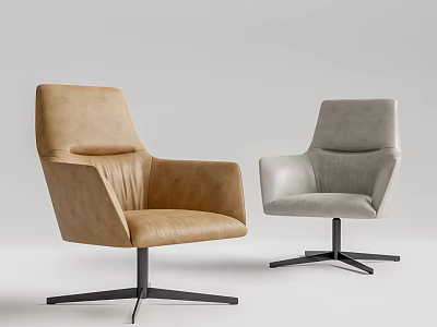 Modern Brown and Gray Leather Leisure Chairs with Swivel Metal Base Design 3d model