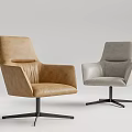 Modern Brown and Gray Leather Leisure Chairs with Swivel Metal Base Design