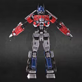 Detailed Mechanical Robot Character With Blue Helmet Red Silver Armor And Chest Logo