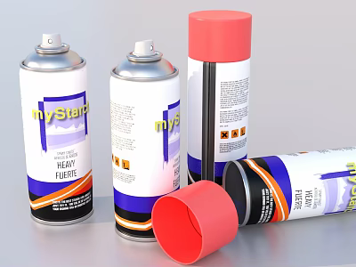 Mystery Spray Cans For Daily Living With Red Caps And Fibre Labels 3d model