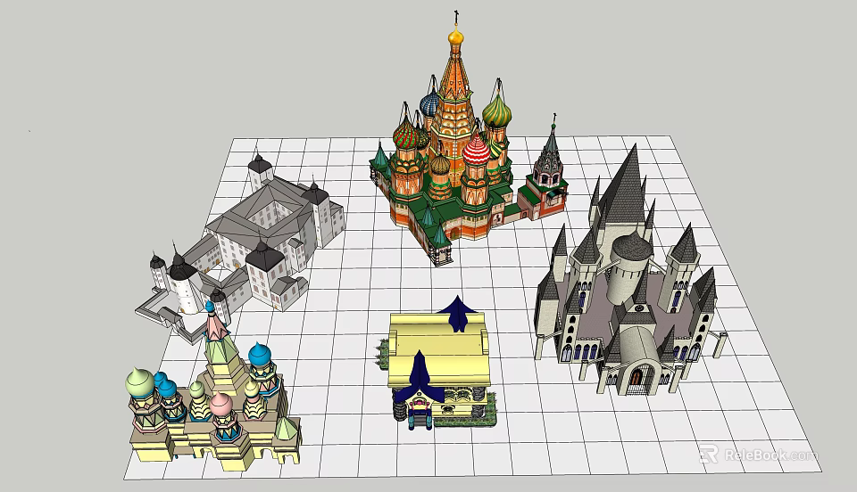 Ancient Architecture Models Showcasing Colorful Domes Tower and Traditional Roof Designs 3d model 