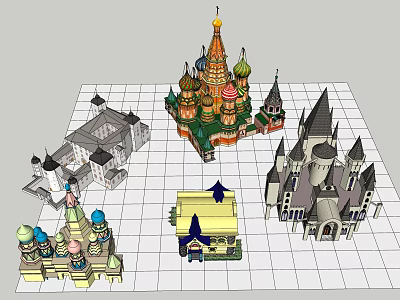 Ancient Architecture Models Showcasing Colorful Domes Tower and Traditional Roof Designs 3d model