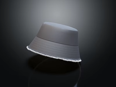 Gray Wide Brim Hat With White Fringed Edge Modern Minimalist Design 3d model