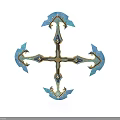 Ornate Cross Shaped Weapon With Blue Decorative Wings And Golden Accents