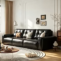 Retro Black Full Grain Leather Multi Seater Sofa Ideal For Warm Stylish Living Room Decor