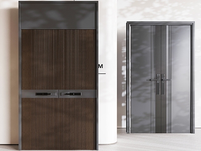 Solid wood double door double door double door entry door intelligent door lock model