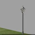 Outdoor Post Light Standing On Grassy Area Illuminating White Wall With Bright Beam