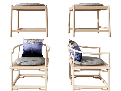 Modern Armchair With Wooden Frame Blue Gray Cushions And Comfortable Seat 3d model