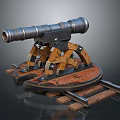 Vintage Cannon Style Decorative Ornament Set With Metal Barrel Wooden Carriage And Rail Base