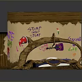 Whimsical Room Interior With Wooden Branch Bed Frame And Graffiti Walls