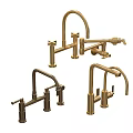 Golden Modern Faucets With Different Designs And Curved Spouts For Kitchen Decoration Use
