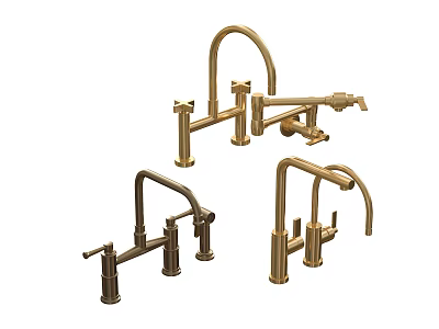 Golden Modern Faucets With Different Designs And Curved Spouts For Kitchen Decoration Use 3d model