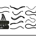 Various Straps Ropes And Small Bag On Black Background With Different Shapes