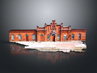 Red Brick Classical Building Facade With Symmetrical Windows And Decorative Top 3d model