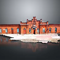 Red Brick Classical Building Facade With Symmetrical Windows And Decorative Top