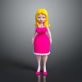 Blonde Haired 3D Game Movie Character In Pink Dress With White Trim And Pink Shoes