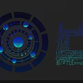 Futuristic Circular Tech Design With Blue Glowing Elements And Circuit Board Layout 3d model
