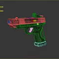 Black Modern Pistol With Green Sight Yellow Component And Textured Grip
