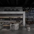 Industrial Modern Cafe Interior With Brick Wall Black Wall Coffee Terms Bar Counter And Stools