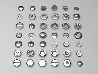 Various Types of Metal Nuts and Bolts Hardware Tools 3d model