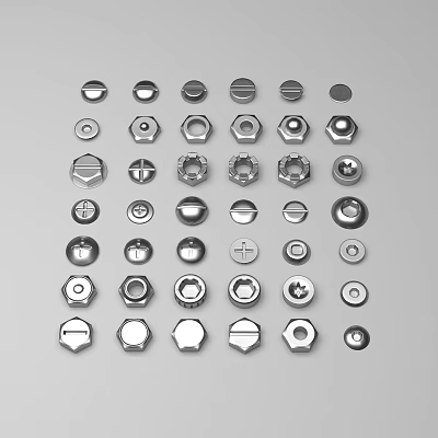 Various Types of Metal Nuts and Bolts Hardware Tools 3d model