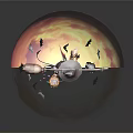 Witch Flying On Broom With Black Cat And Halloween Pumpkin Under Full Moon Night Sky
