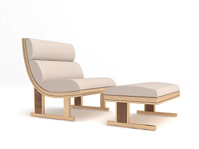 Modern Minimalist Beige Armchair With Wooden Frame And Matching Ottoman Design 3d model