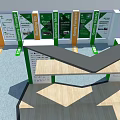 Open Exhibition Space With Green Display Panels And Directional Signage