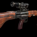 Vintage Military Rifle With Telescopic Sight Wooden Stock Metal Barrel And Tripod