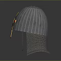 Medieval Silver Metallic Armor Helmet Weapon With Red Accents Golden Details And Chain Mail Base