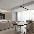 Modern Living Dining Area With Beige Sofa Coffee Table And Open Kitchen Cabinets 3d model