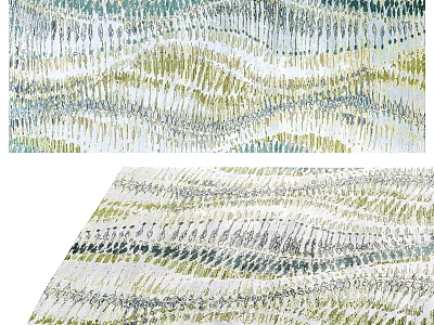Square Rug With Wavy Patterns In Green And Blue Tones 3d model