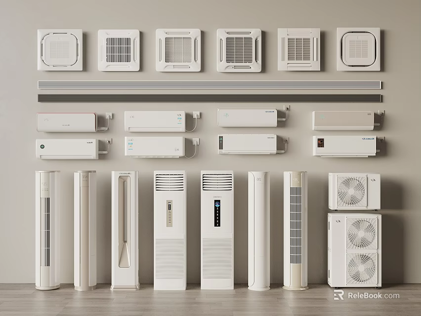 Different Types of Modern Air Conditioners and Fans with Various Styles 3d model 