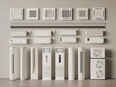Different Types of Modern Air Conditioners and Fans with Various Styles 3d model