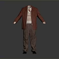 Fashionable Clothing Set With Red Coat Striped Sweater Brown Pants And Black Shoes