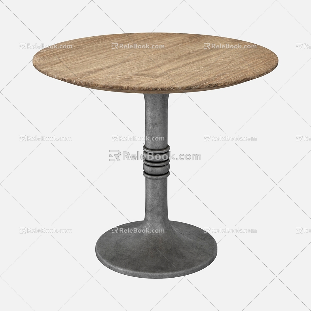 American coffee table solid wood French bar coffee shop western restaurant small round table side table retro distressed old elm pine 3d model