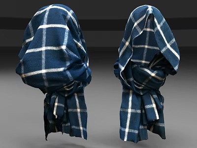 Two Blue And White Plaid Headscarves With Tied Knot Design Details 3d model