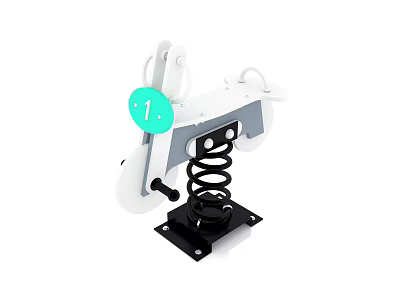 White Green Motorcycle Spring Rider Playground Equipment With Number 1 And Spring Base For Kids 3d model