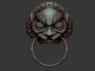 Traditional Stone Lion Head Door Knocker With Intricate Carved Patterns 3d model