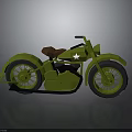 Vintage Green Motorcycle with Brown Leather Seat White Star Decal Classic Body Design