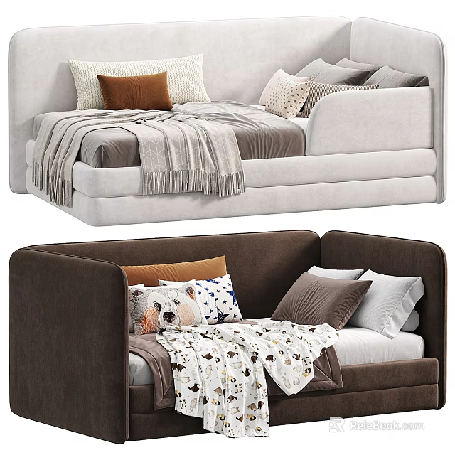 Stylish Single Beds With Pillows And Throws 3d model