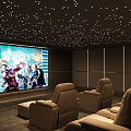 Luxurious Home Theater Interior With Starry Ceiling Large Screen And Comfortable Seating 3d model
