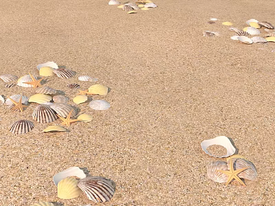 Beautiful Beach Scenery With Scattered Seashells And Starfish On Golden Sand 3d model