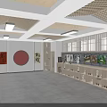 Elegant School Learning Space With Cultural Decorations And Display Shelves 3d model