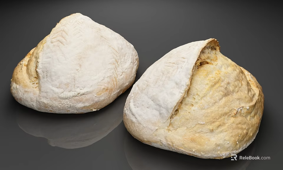 Freshly Baked Round Rustic Artisan Bread Loaves With Flour Dusted Crust 3d model 