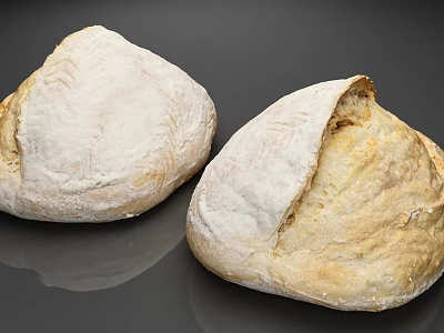 Freshly Baked Round Rustic Artisan Bread Loaves With Flour Dusted Crust 3d model