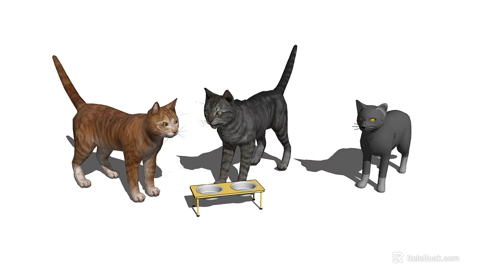 Three Different Reptiles Standing Near Feeding Bowl With Shadow Details 3d model 