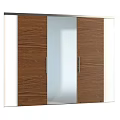 Modern Wooden Wardrobe Double Doors With Mirrored Panel And Metal Handles