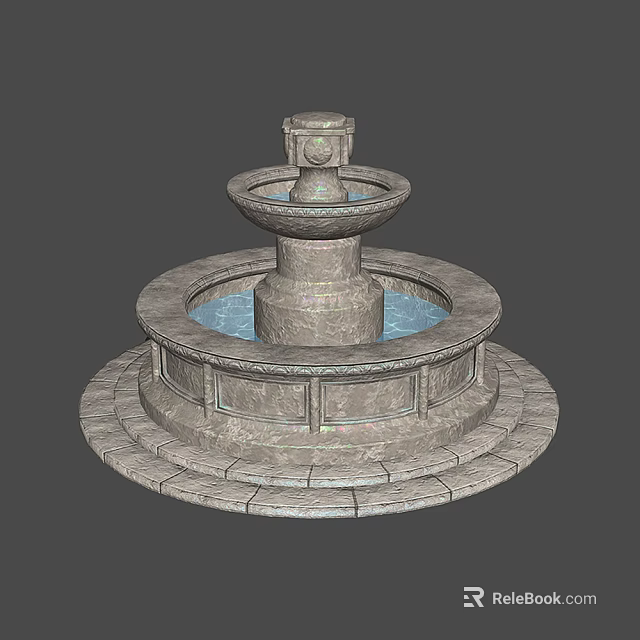 Classic Tiered Stone Garden Fountain Ornament With Circular Water Basin 3d model 