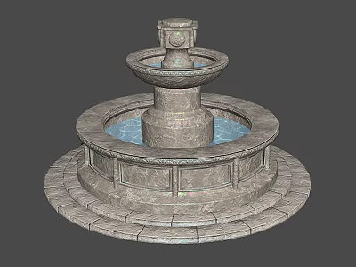 Classic Tiered Stone Garden Fountain Ornament With Circular Water Basin 3d model